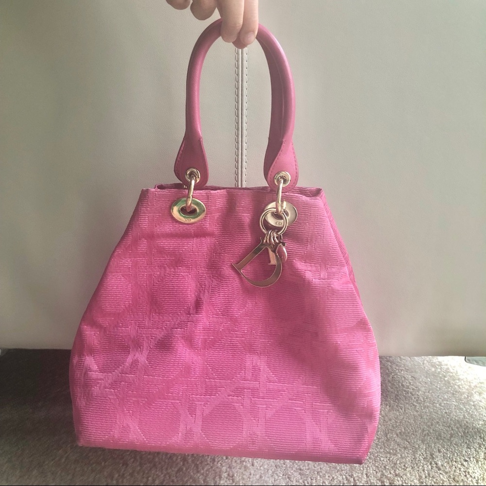 Dior Pink Fabric Handbag with Leather Handle